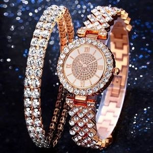 NEW Ladies Sparkling Bling Crystal Watch + Bracelets! Rose Gold Tone